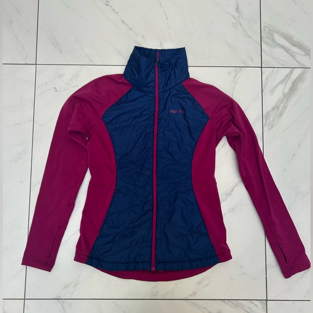 Marmot Women's two-tone Variant Hybrid Jacket in Wild Rose/Arctic Navy